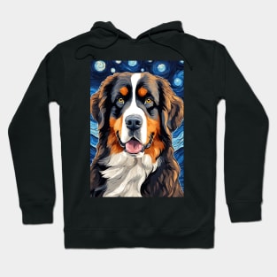 Bernese Mountain Dog Breed Painting in a Van Gogh Starry Night Art Style Hoodie